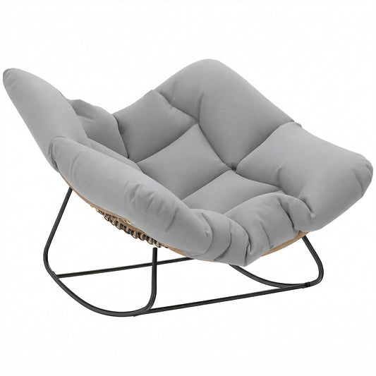 Indoor Outdoor Rocking Chair, Oversized Rocking Egg Chair with Cushion for Living Room, Garden, Patio, Light Grey