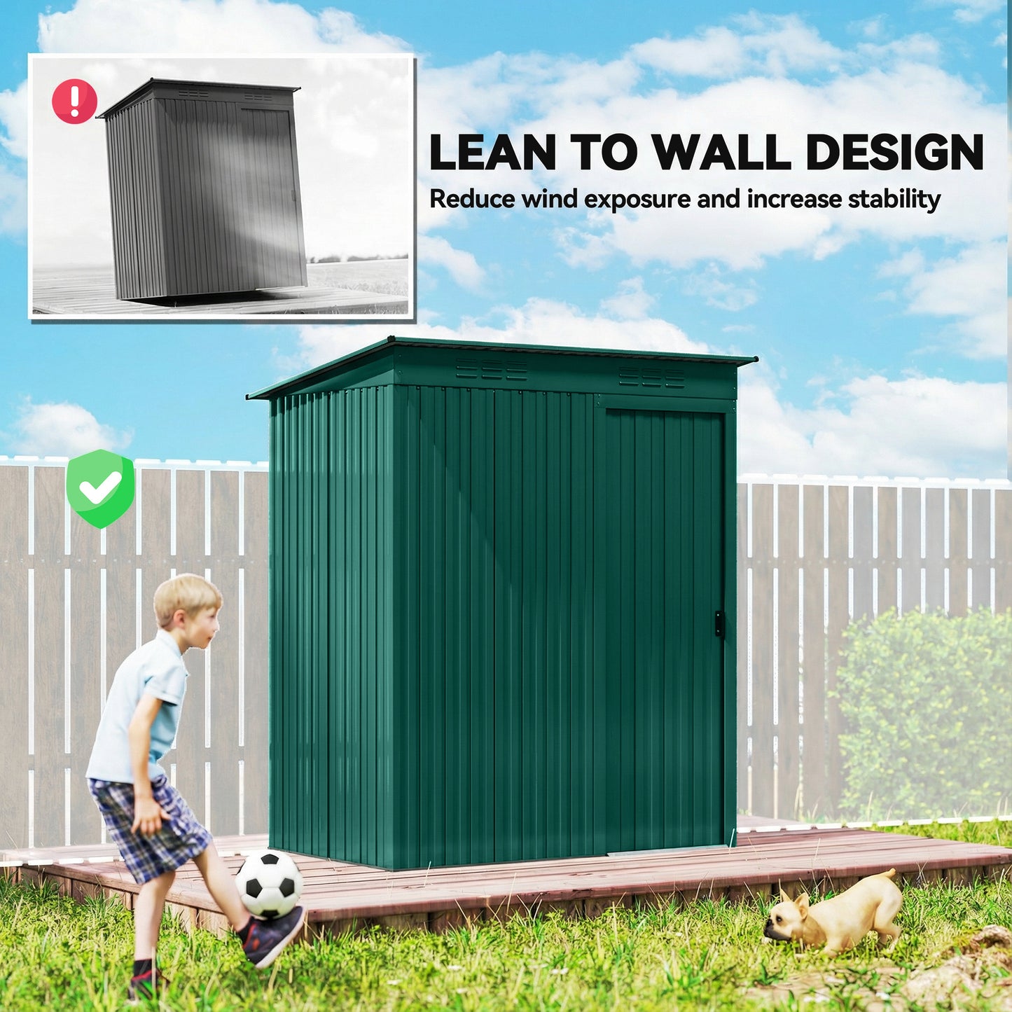 5 x 3.5ft Metal Garden Storage Shed with Effortless Assembly and 2 Pairs of Gloves, Waterproof Outdoor Shed, Green
