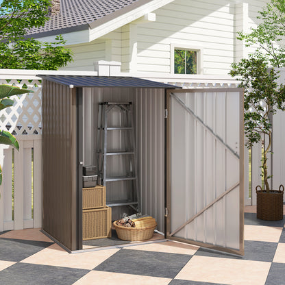 3.3 x 3.4ft Lean To Steel Garden Shed with Locking Door - Brown/Grey