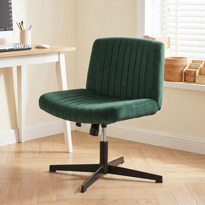 Flannel Criss Cross Legged Desk Chair, Armless Office Chair No Wheels, Green