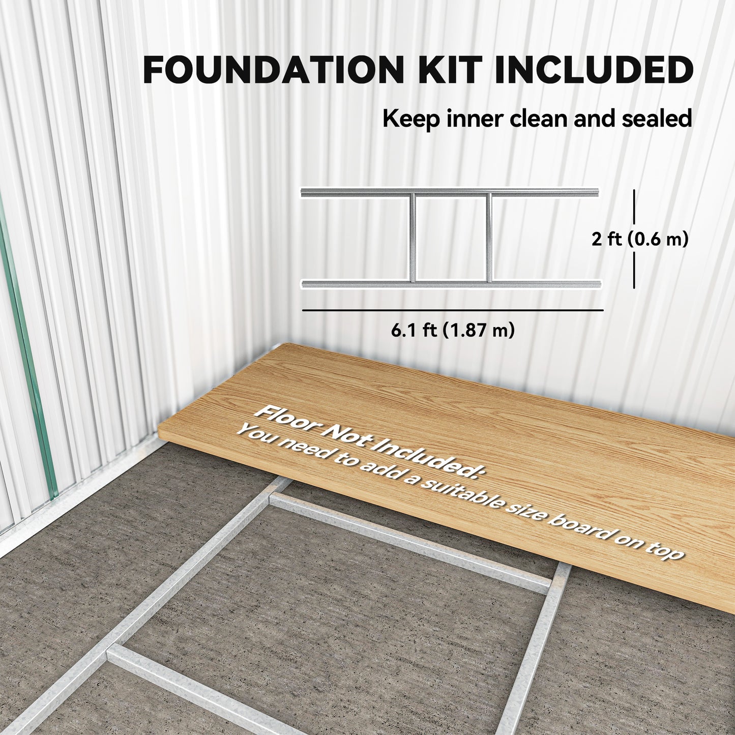 7 x 4ft Outdoor Storage Shed with Foundation Kit, Lean to Metal Garden Shed for Log, Rubbish Bin, Tool, Lawnmower, Bike