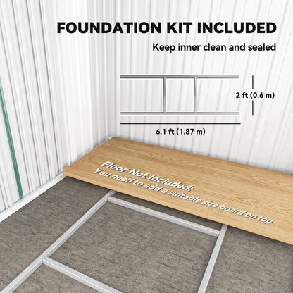 7 x 4ft Outdoor Storage Shed with Foundation Kit, Lean to Metal Garden Shed for Log, Rubbish Bin, Tool, Lawnmower, Bike