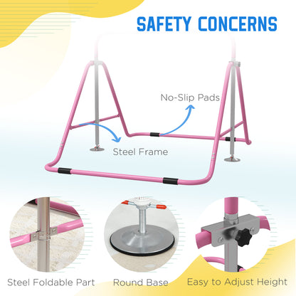 Kids Gymnastic Bar, with Adjustable Height, Foldable Horizontal Bars - Pink