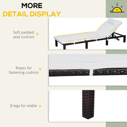 Rattan Sun Lounger, 5-Level Adjustable Garden Lounger Recliner with Cushion and Headrest, Outdoor Reclining Sunbed