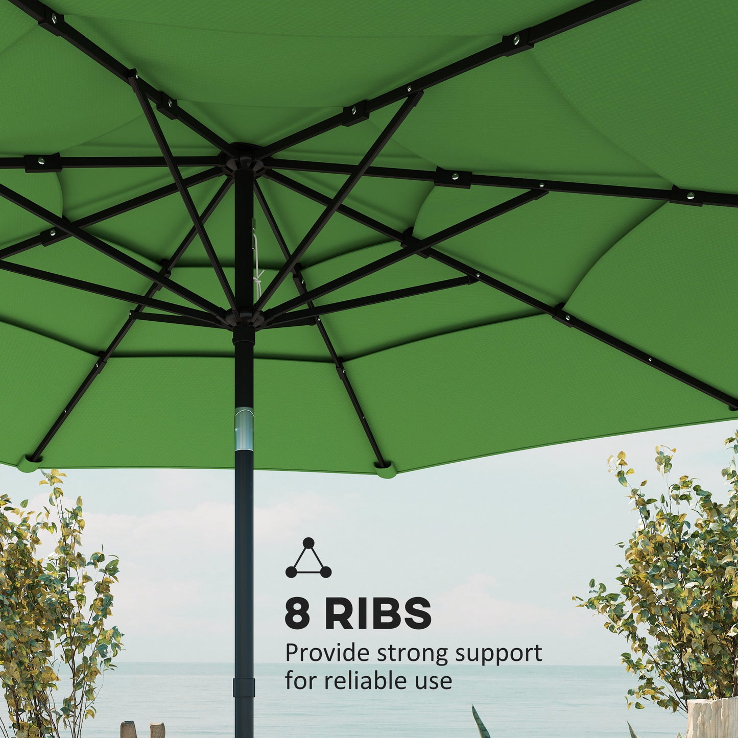 Garden Parasol, Parasol Umbrella with 3-tier Roof, Crank Handle, Tilt Function, Polyester Canopy, Green