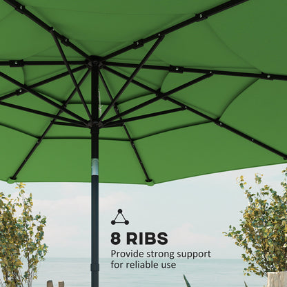 Garden Parasol, Parasol Umbrella with 3-tier Roof, Crank Handle, Tilt Function, Polyester Canopy, Green
