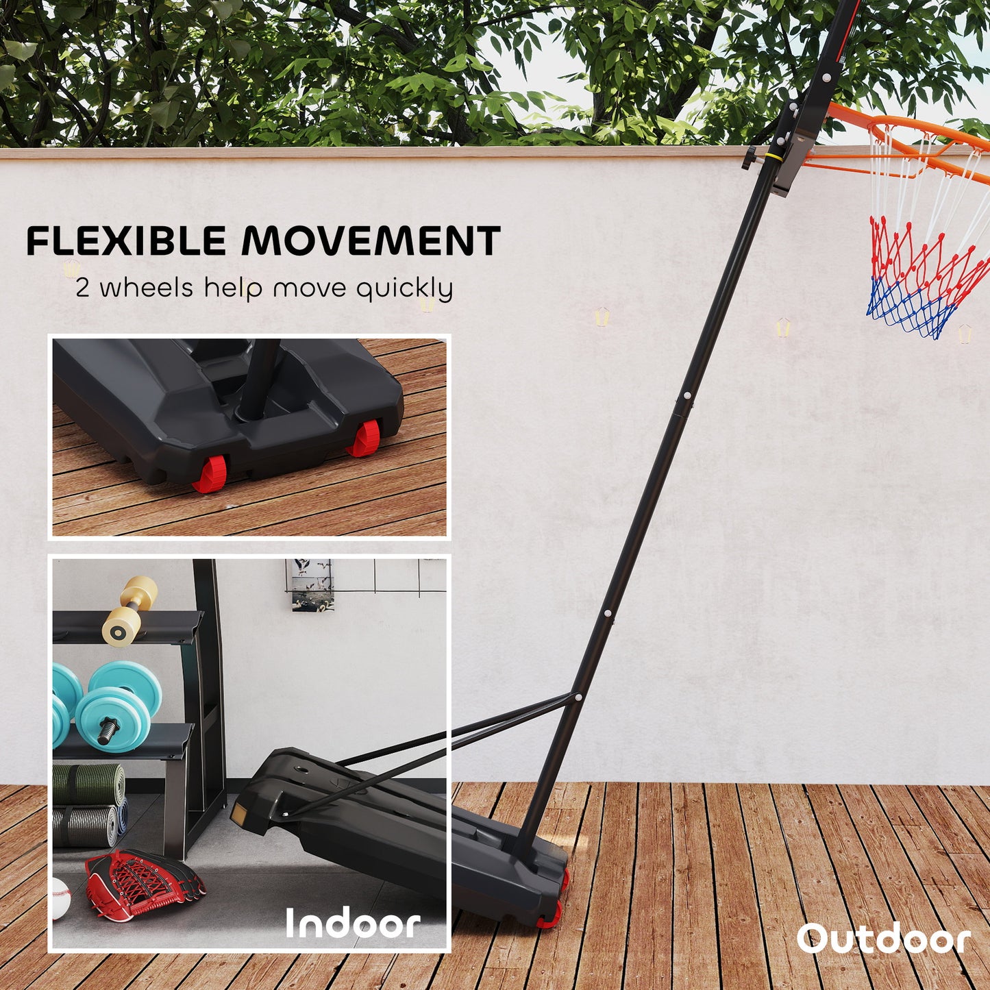 Basketball Hoop Outdoor Indoor, 210-260cm Height Adjustable Basketball Hoop with Wheels, Larger Base, for 6+ Years, Red