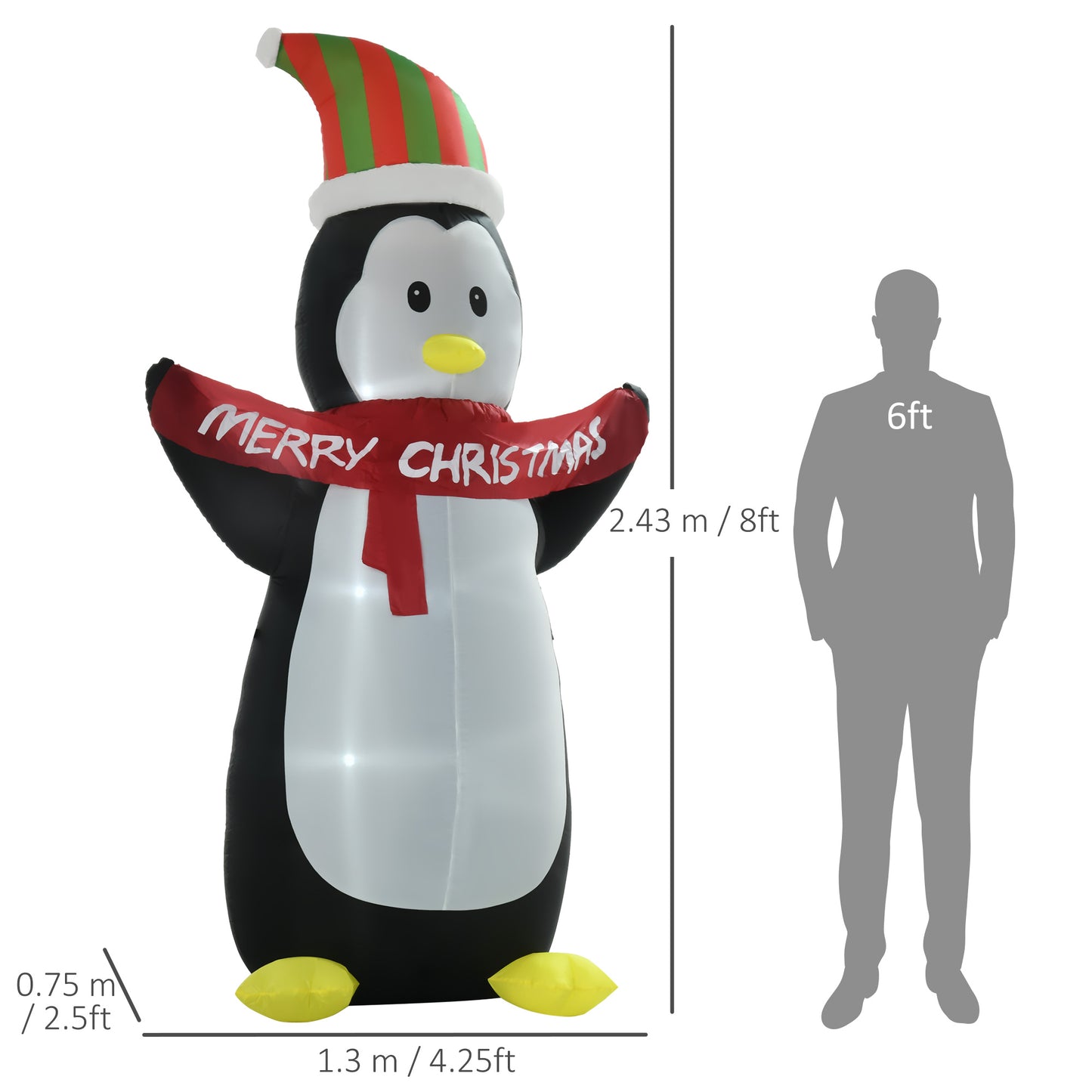 8ft Inflatable Penguin & Christmas Banner Decoration Indoor Outdoor Weather-Resistant Shell Fun Cute