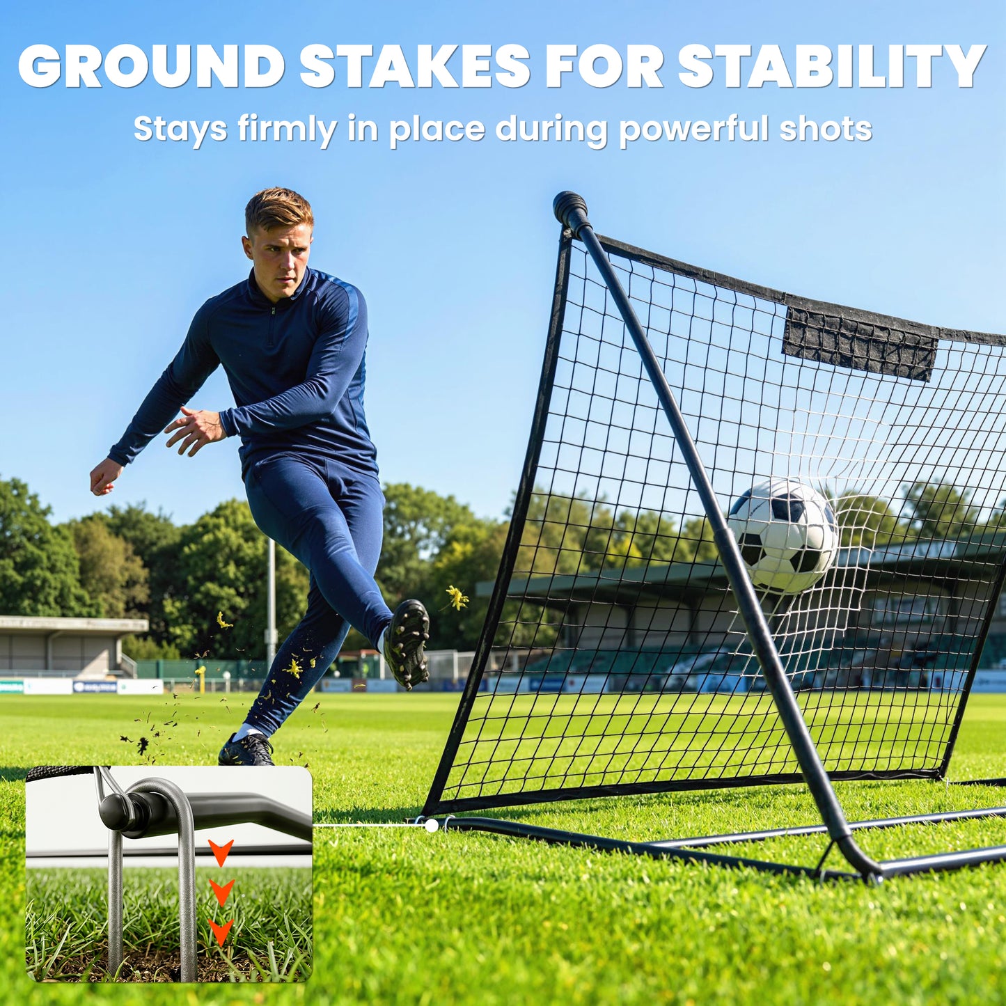 Football Rebounder Net, Portable Kickback Football Rebounder Net with Carry Bag and Ground Stakes