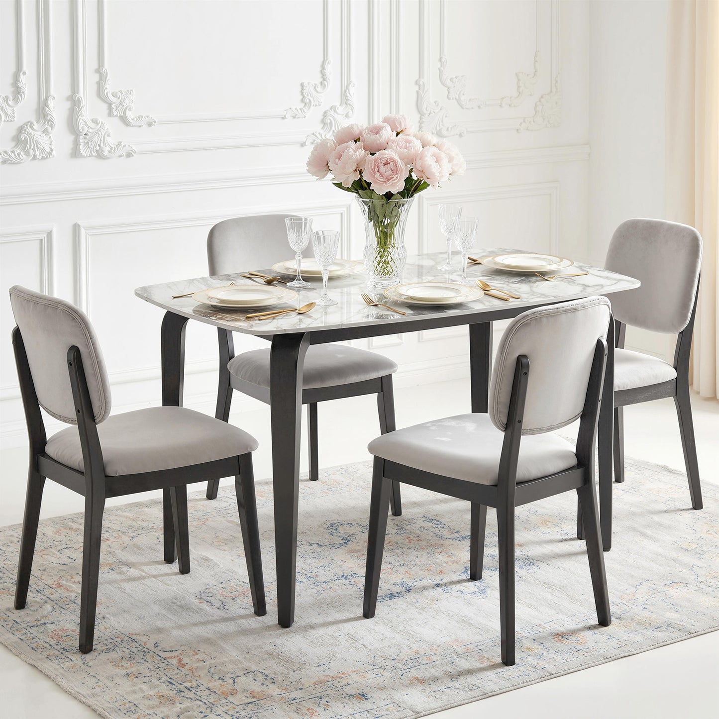 Dining Table for 4, Modern Kitchen Table with Sintered Stone Tabletop, Metal Legs, White