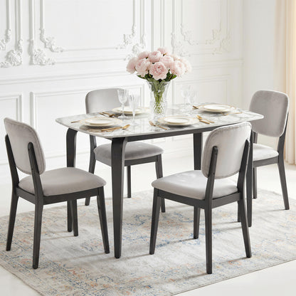 Dining Table for 4, Modern Kitchen Table with Sintered Stone Tabletop, Metal Legs, White