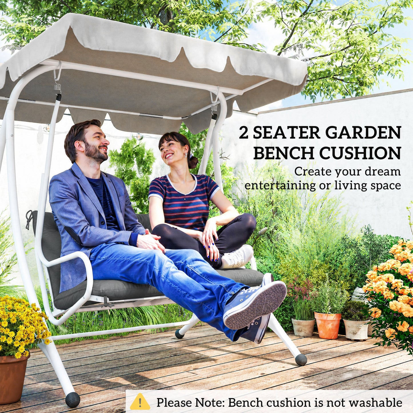 2 Seater Bench Pad, Garden Swing Chair Cushion with Back and Ties
