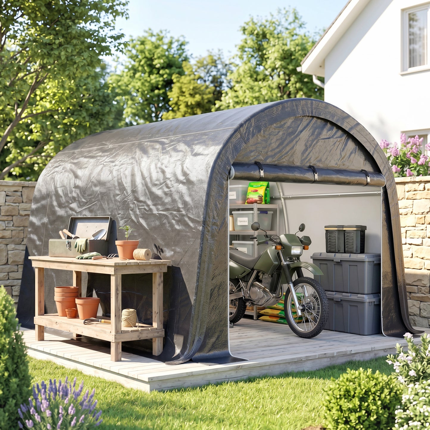 3 x 3(m) Garden Storage Tent, Heavy Duty Outdoor Shed with 2 Doors