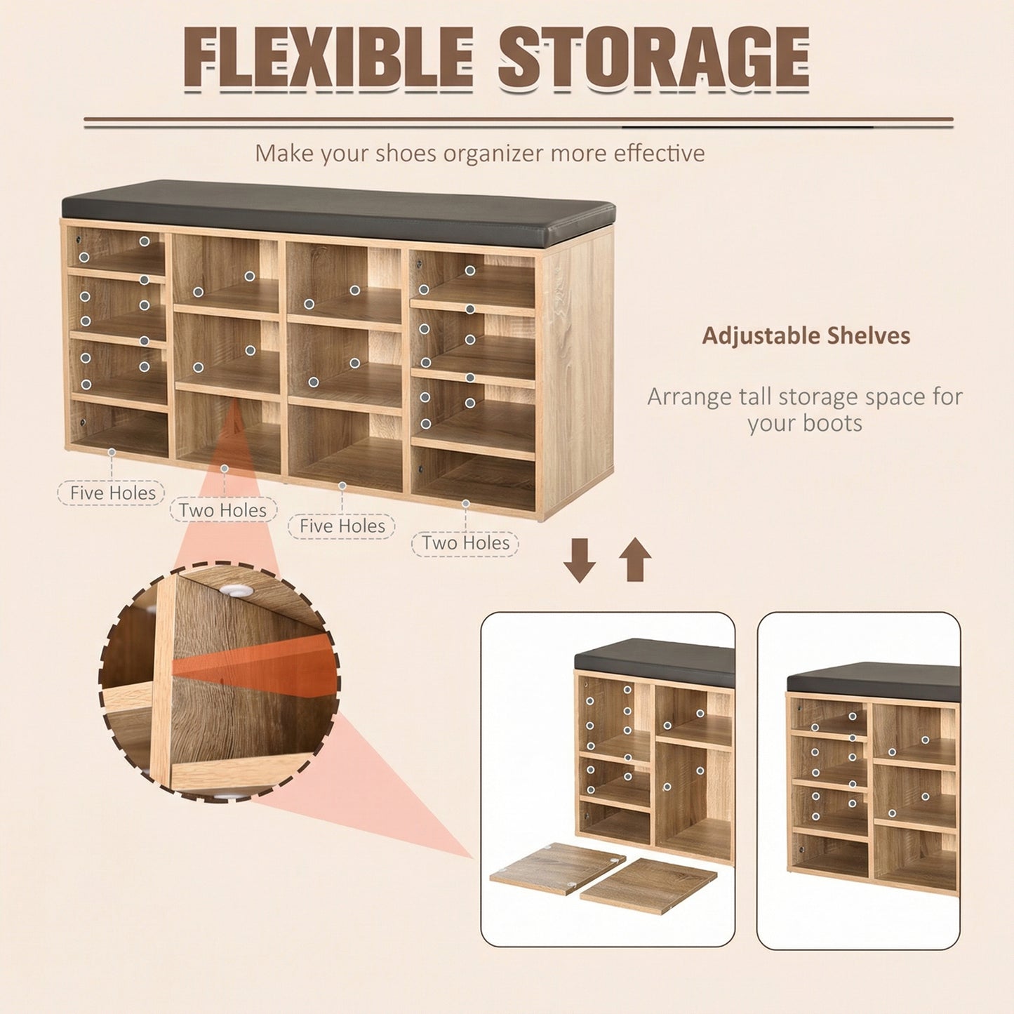 Multi-Storage Shoe Rack w/ 14 Compartments Cushion Moving Shelves Solid Frame Foot Pads Home Office Tidy Organisation Boots T