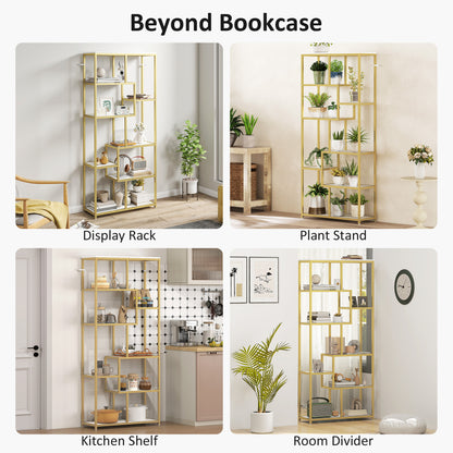 Seven-Tier Geometric Bookcase - White/Gold Tone