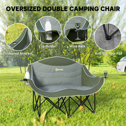 Double Camping Chair for Adults with Armrests, Heavy Duty Oversized Padded Folding Chair with Carry Bag