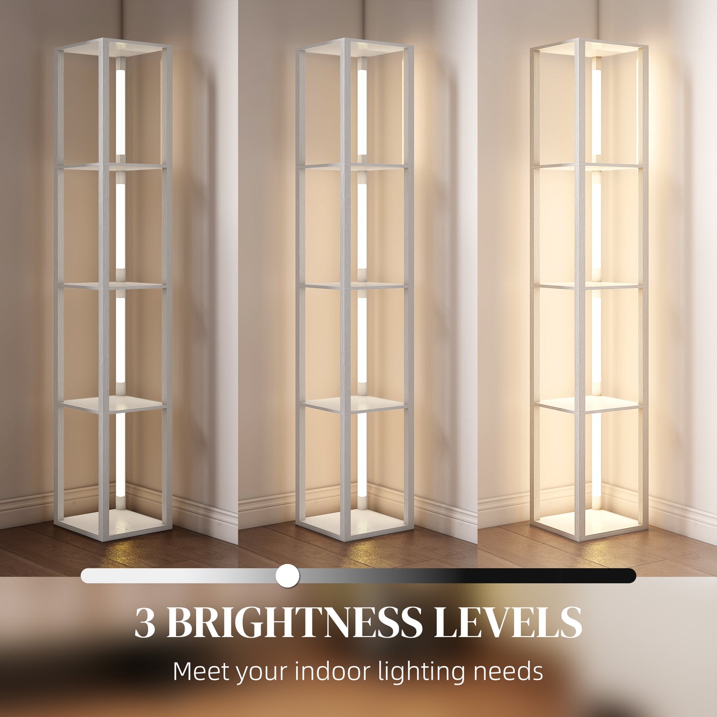 Floor Lamp with Shelves and 3 Brightness Levels - White