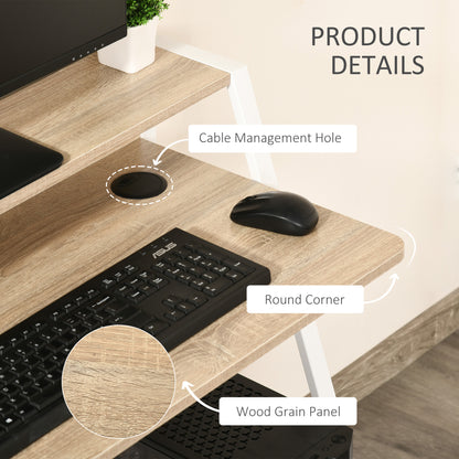 Writing Desk Computer Table Home Office PC Laptop Workstation Storage Shelf 84L x 45W cm White and Oak