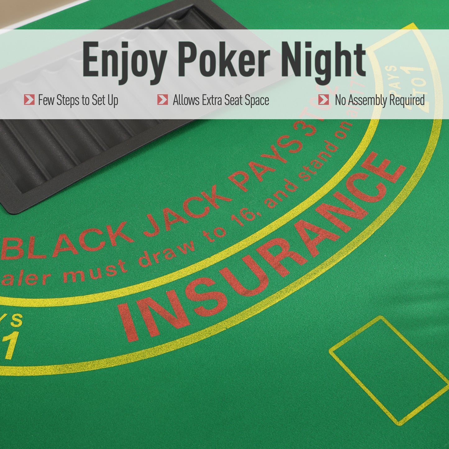 Poker Table, 7-Player Folding Blackjack Table with Chip Tray, Cup Holders, Padded Rails, 182 x 91 x 75 cm, Green