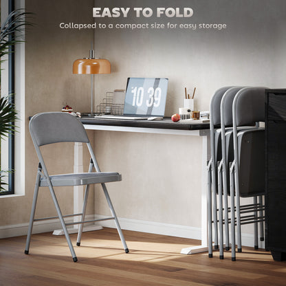 4 Pack Folding Chairs with Padded Seats, Velvet Portable Party Chairs with Steel Frame, Light Grey