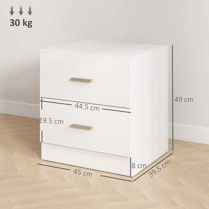 Modern Bedside Table, Beside Cabinet with 2 Drawers, for Bedroom, Living Room, White