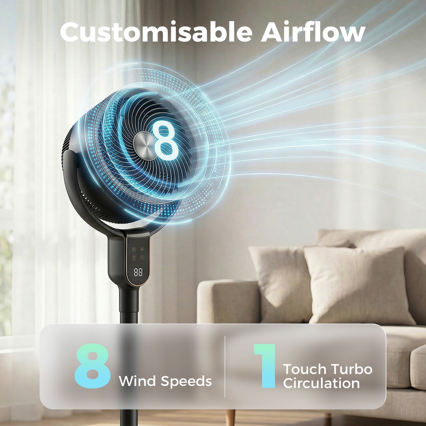 20 dB Silent Standing Fan for Bedroom, 42" Pedestal Fan with Remote, 90° Oscillating, 8 Speeds, Remote Control, Black