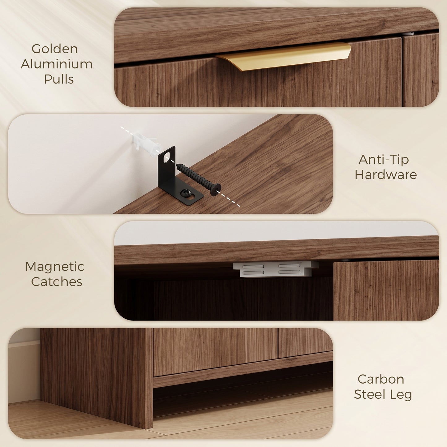 Sideboard Cabinet, Modern Storage Cabinet with 3 Doors and Adjustable Shelves for Living Room, Dining Room, Brown