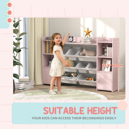 Kids Toy Organizers and Storage with 8 Removable Storage Bins and Bookshelf, Pink