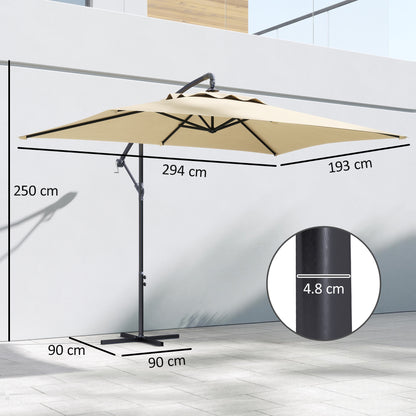 3m Square Canopy Cantilever Parasol, with Cross Base - Beige