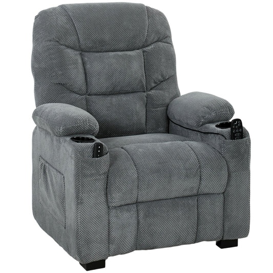 Recliner Armchair with Vibration Massage, Heat, Whisper-Quiet Motor, Memory Function, Power Reclining Chair, Dark Grey