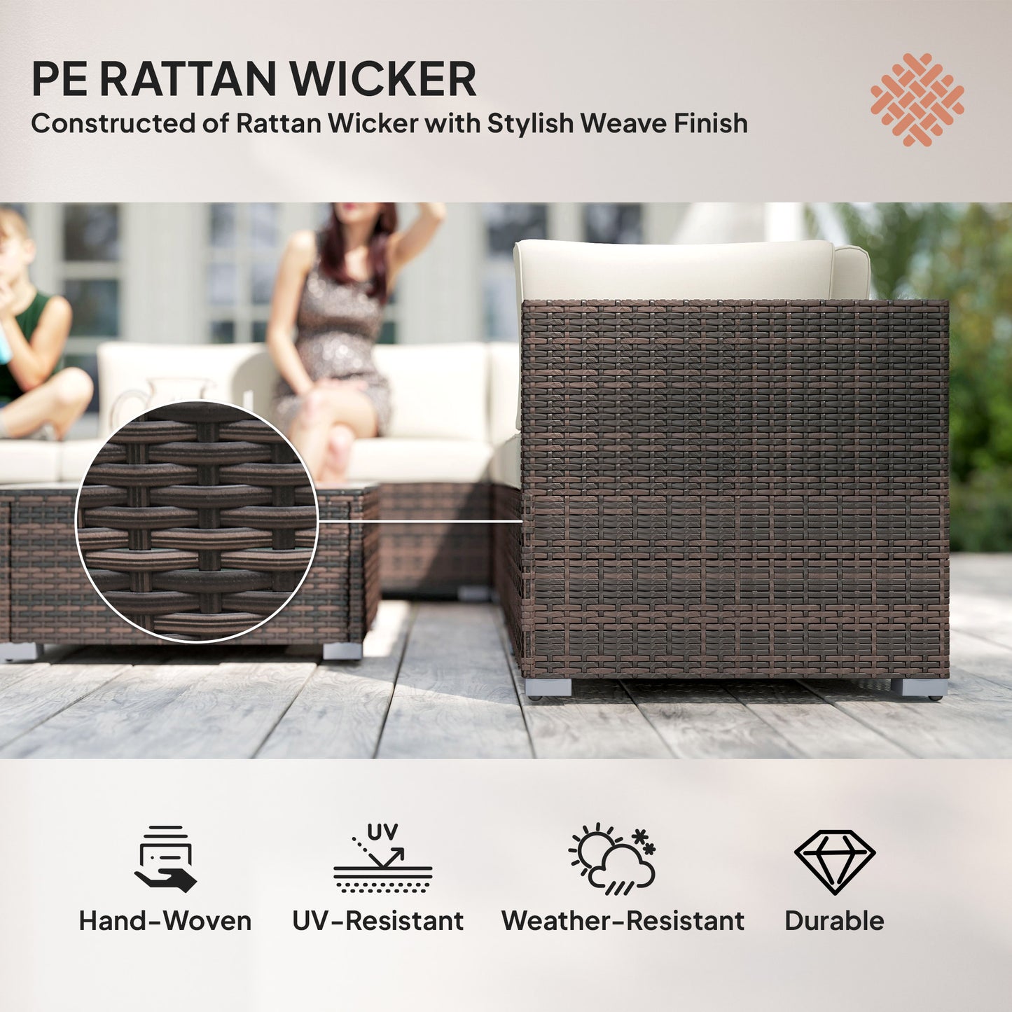 8 Piece Rattan Corner Sofa Set with Wide & Deep Seat, Assembled Aluminium PE Rattan Garden Furniture Set with Thick Cushions