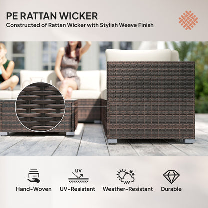 8 Piece Rattan Corner Sofa Set with Wide & Deep Seat, Assembled Aluminium PE Rattan Garden Furniture Set with Thick Cushions