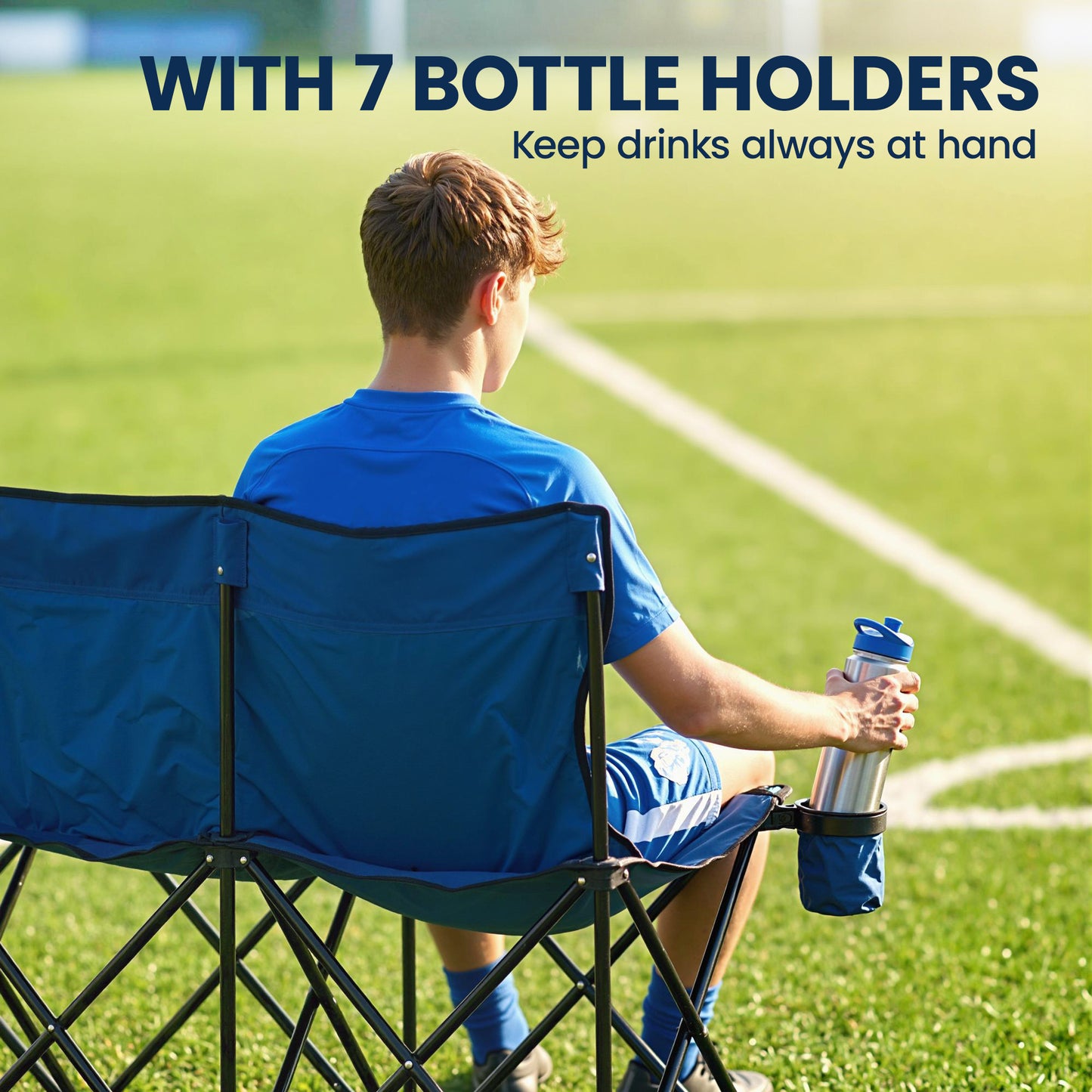 6 Seater Folding Camping Chair with Cup Holder & Carry Bag - Blue