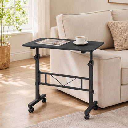 Overbed Table Adjustable Height Sofa Side Table with Wheels 80 x 40 cm Black