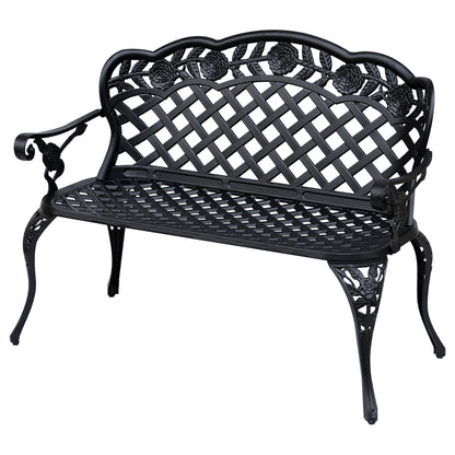 Garden Bench, Cast Aluminium, 107Lx58Wx85H cm-Black