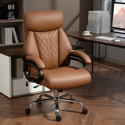 Spring Padded Faux Leather Office Chair with Super Padded, Reclining Office Chair - Light Brown