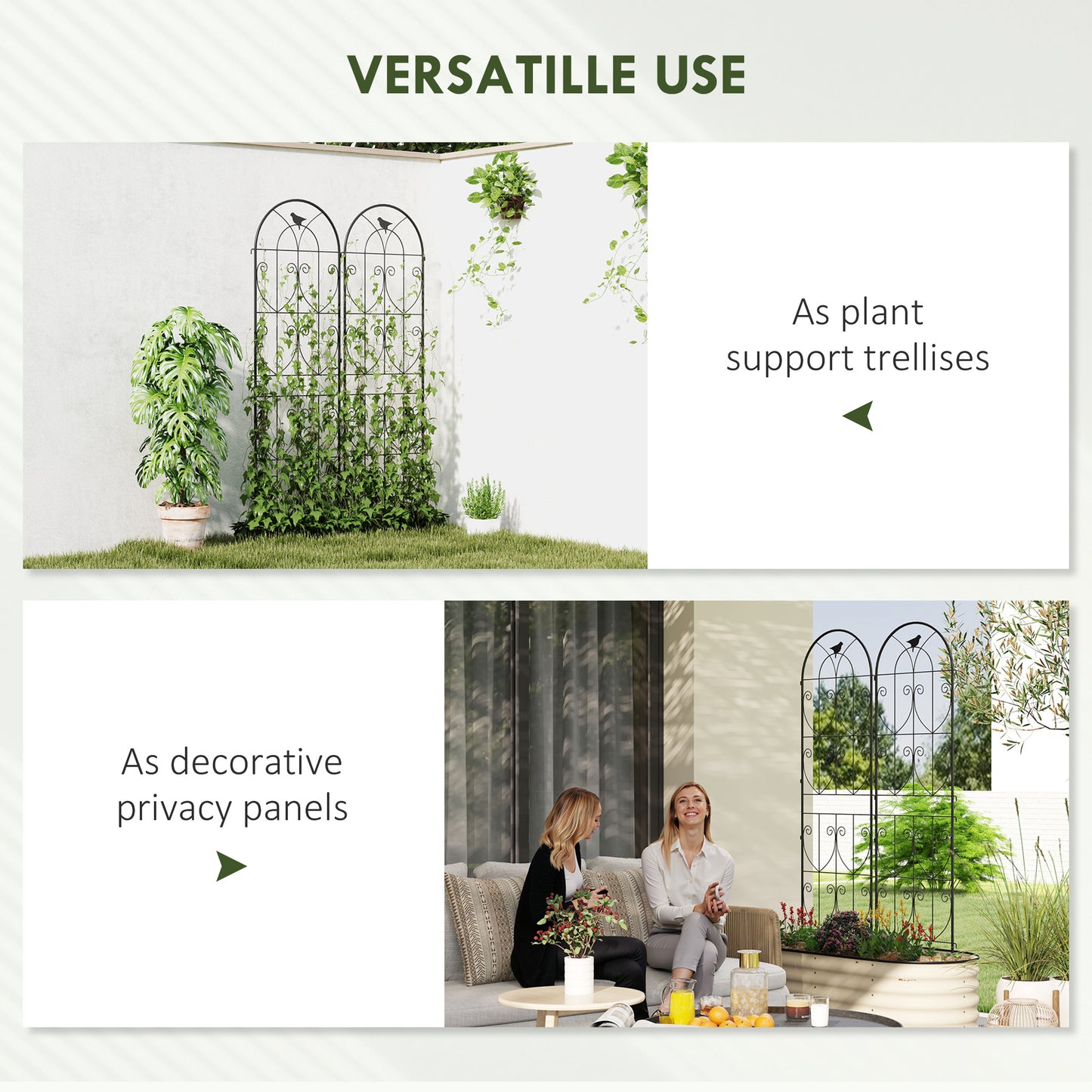 Set of 2 Garden Trellis, Metal Fence Panels for Climbing Outdoor Plants, Flowers, 180 x 50cm