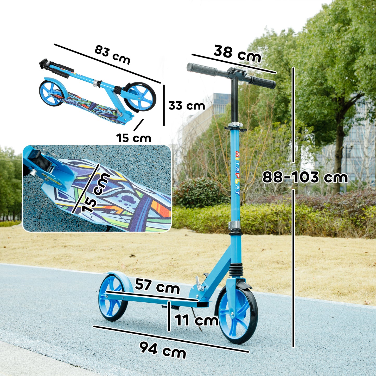 Foldable Kids Scooter with Adjustable Handlebar, 200mm Big Wheel, Rear Fender Brake, for Ages 6-12 Years, Blue