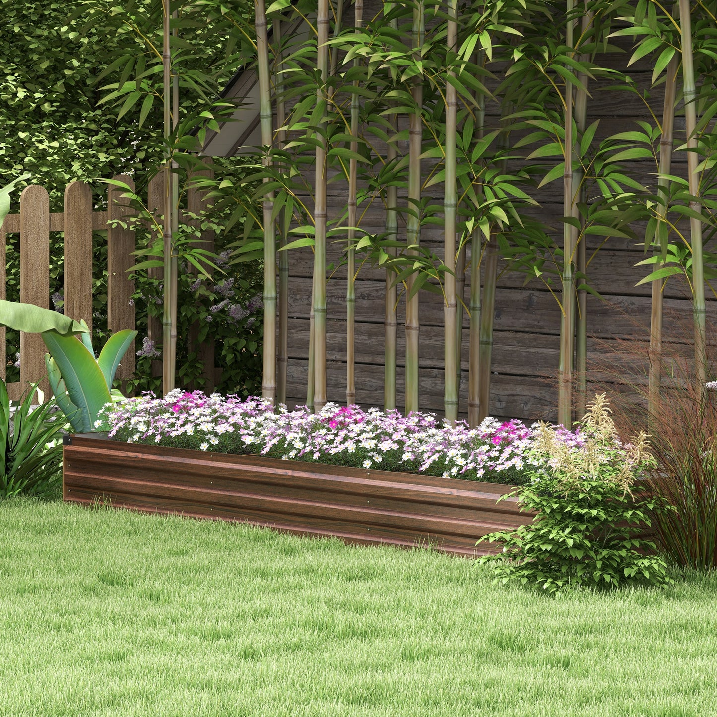 60 x 240cm Galvanised Steel Planter, with Open Bottom, Brown