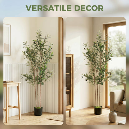 Decorative Artificial Plant, 148 cm Silk Olive Tree with 553 Leaves in Cement Pot, Fake Plant