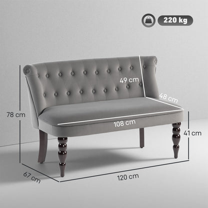 Velvet 2 Seater Sofa, Button Tufted Wingback Loveseat with Rubber Wood Legs for Living Room, Bedroom, Charcoal Grey