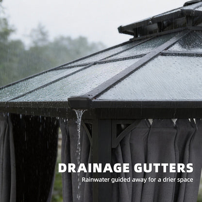 2.5 x 2.5 m Hardtop Gazebo Canopy with Double PC Roof, Drainage Gutters, Garden Gazebo Permanent Pavilion, Dark Grey