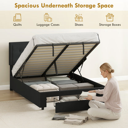 4ft6 Double Ottoman Bed Frame, with Front Drawer - Black