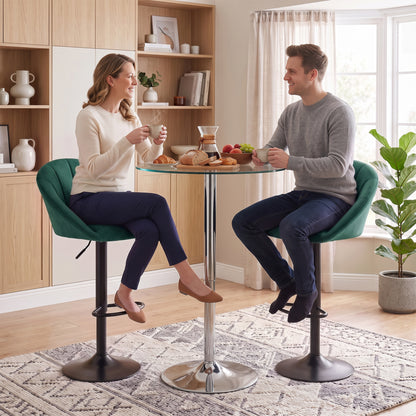 Bar Stools Set of 2 Adjustable Swivel Velvet Breakfast Bar Stools with Backrest, Dark Green