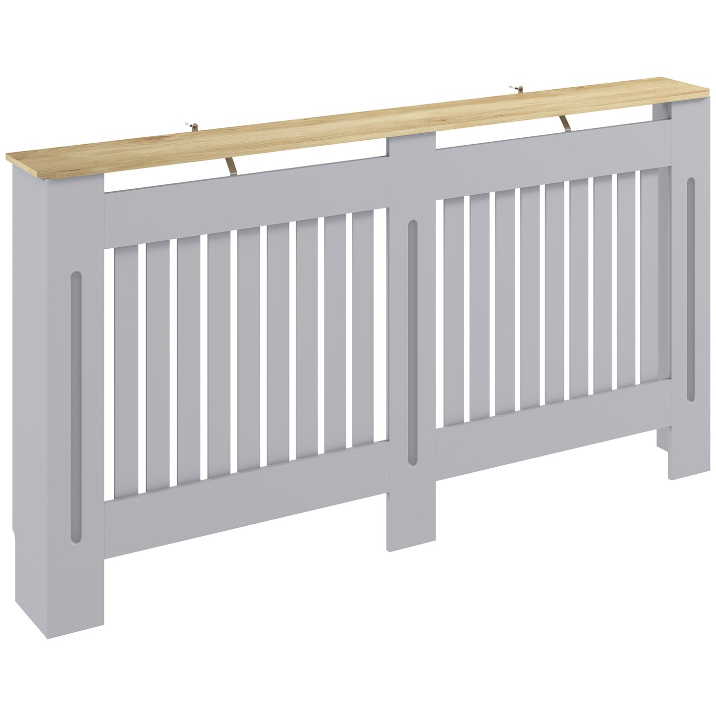Slatted Radiator Cover, Painted Cabinet with Line Grill Design, 152L × 19W × 81H cm, Grey