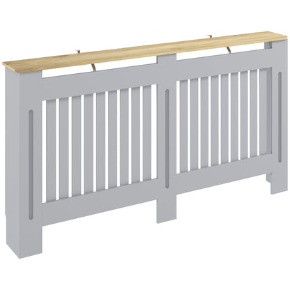 Slatted Radiator Cover, Painted Cabinet with Line Grill Design, 152L × 19W × 81H cm, Grey