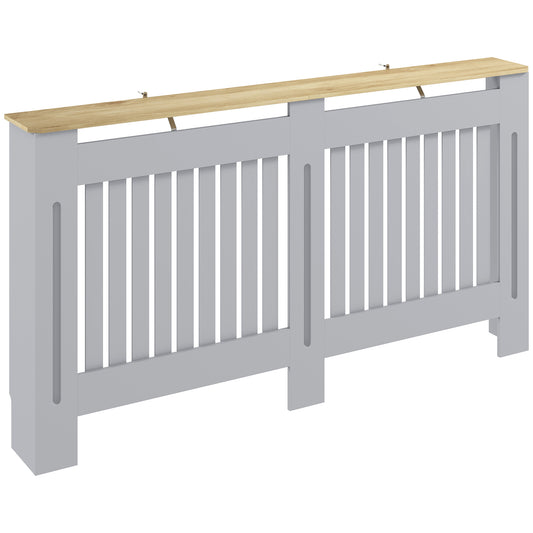 Slatted Radiator Cover, Painted Cabinet with Line Grill Design, 152L × 19W × 81H cm, Grey