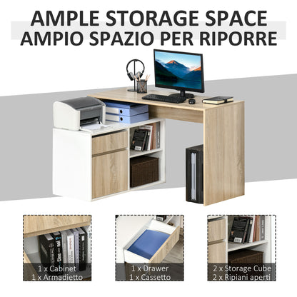 L-Shaped Desk, Corner Computer Desk with Storage Drawer, Adjustable Shelf, Cabinet for Home Office and Study