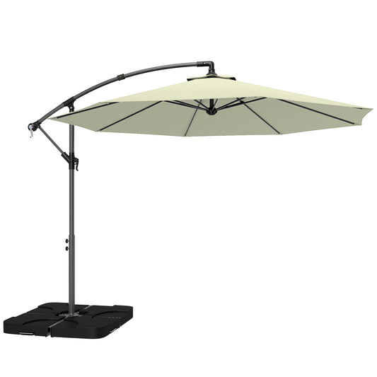 3m Overhanging Parasol, with Base, Weights and Cover - Beige