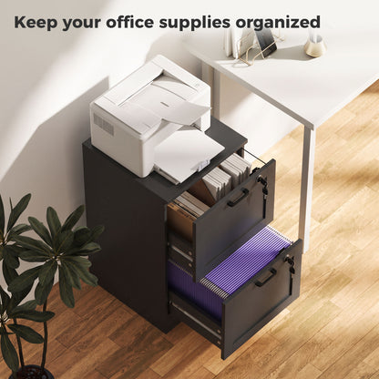2-Drawer Filing Cabinet with Lock - Black